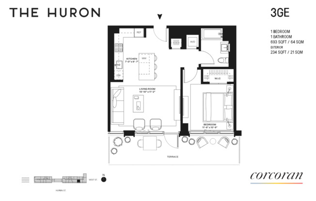 1 bed, 1 bath, 693 sqft, $5,750, Unit 3GE