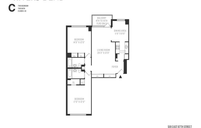 2 beds, 2 baths, 1,259 sqft, $9,167, Unit 5C
