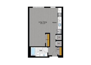 Studio, 1 bath, 527 sqft, $1,629