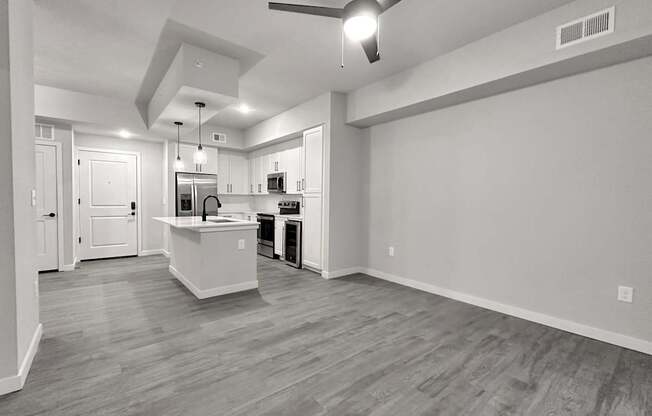 Hardwood-inspired flooring throughout
