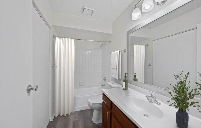 the preserve at ballantyne commons apartment bathroom with sink and mirror