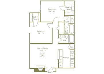 2 beds, 2 baths, 940 sqft, $1,531