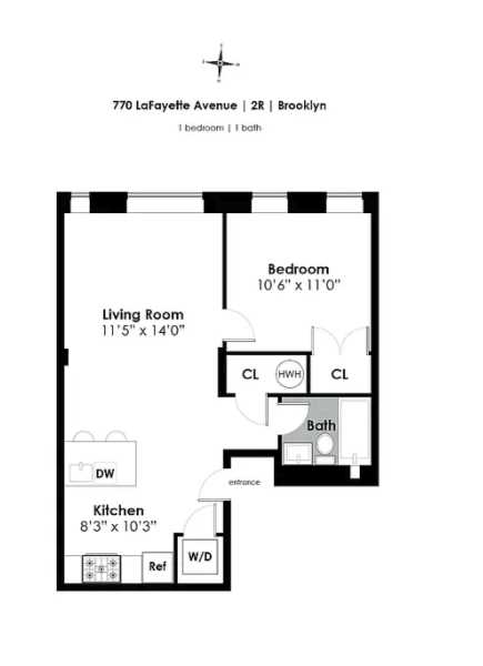 1 bed, 1 bath, 578 sqft, $3,100, Unit 2R