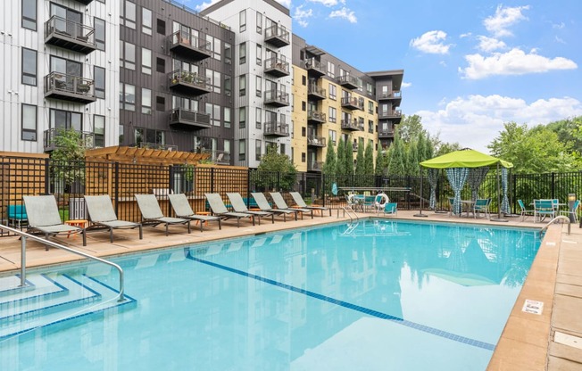 our apartments have a resort style pool with lounge chairs