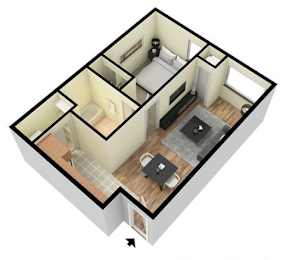 1 bed, 1 bath, 552 sqft, $1,301