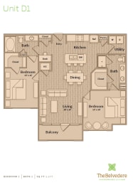 2 beds, 2 baths, 1,177 sqft, $1,838