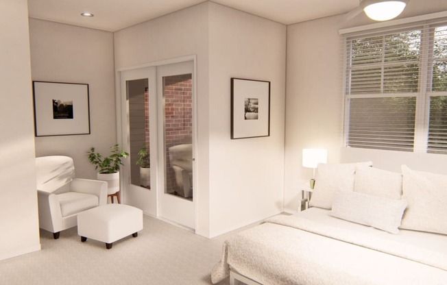 a bedroom with a bed and a chair at Brownstones at Palisade Park Townhomes, Colorado, 80023