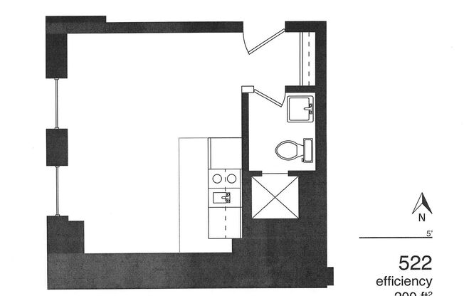 Studio, 1 bath, 200 sqft, $445, Unit 522