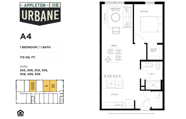 1 bed, 1 bath, 715 sqft, $1,450, Unit 305
