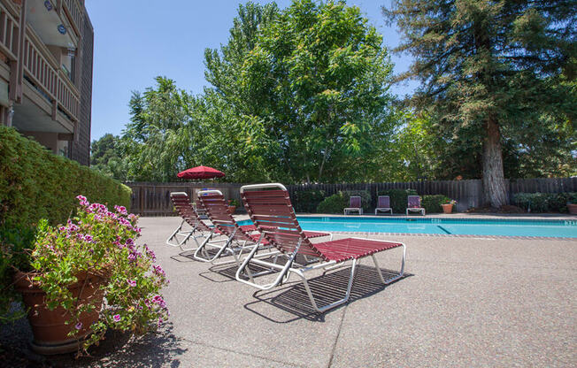 Poolside Relaxing Area at The Glens, San Jose, California