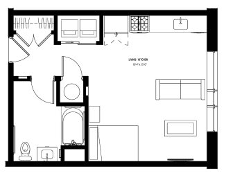 Studio, 1 bath, 496 sqft, $1,570