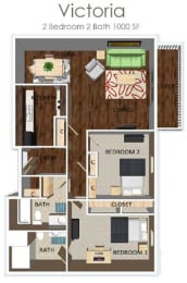 2 beds, 2 baths, 1,000 sqft, $1,415
