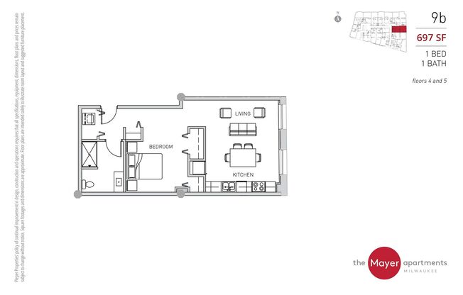 1 bed, 1 bath, 697 sqft, $1,525, Unit 309