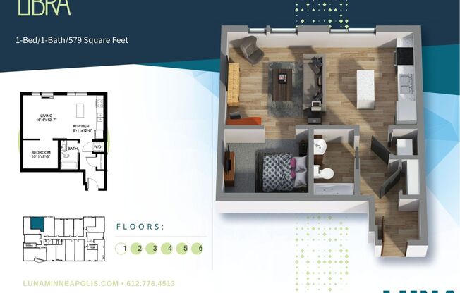 1 bed, 1 bath, 579 sqft, $1,525, Unit 204
