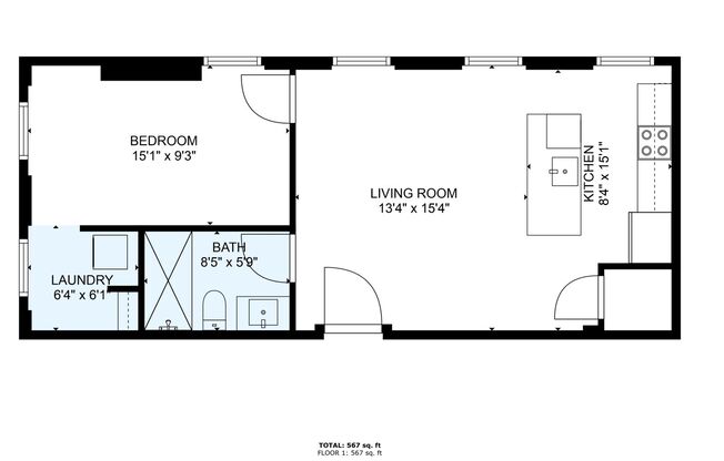 1 bed, 1 bath, 569 sqft, $1,110, Unit 210 - 402 AMI