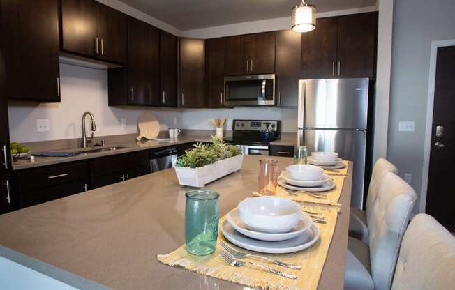 Gourmet Kitchen With Island at One Glenn Place, Fitchburg, Wisconsin