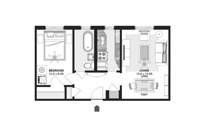 1 bed, 1 bath, 455 sqft, $850, Unit 304