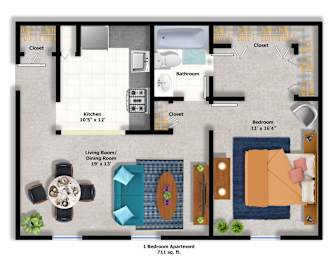 1 bed, 1 bath, 711 sqft, $2,455