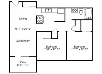 2 beds, 1 bath, 826 sqft, $974