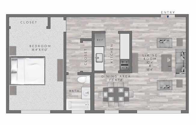 1 bed, 1 bath, 633 sqft, $2,475