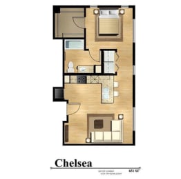 Studio, 1 bath, 651 sqft, $1,267