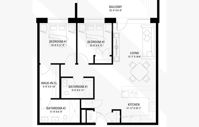 2 beds, 2 baths, 1,071 sqft, $3,435