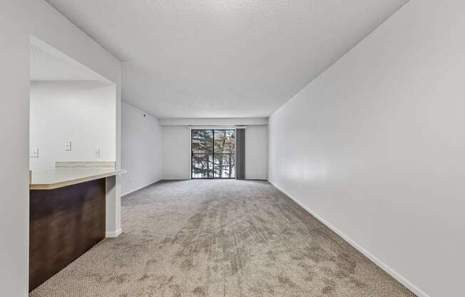 a spacious living room with a kitchenette at the preserve at great pond apartments in windsor