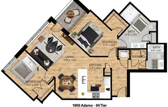 1650 Adams Two Bedroom Floor Plan 04 Tier