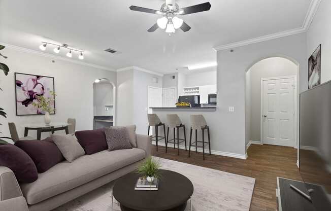 a living room with a couch and a coffee table