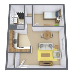 a floor plan of a bedroom with a bathroom and a living room