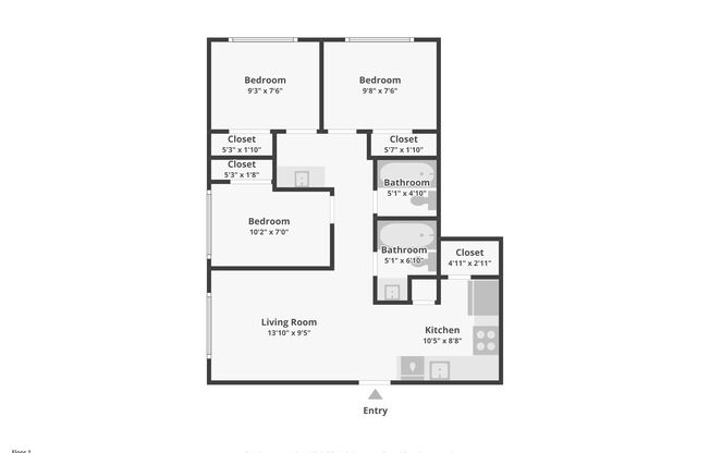 3 beds, 2 baths, 643 sqft, $2,000, Unit A303