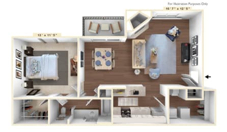 1 bed, 1 bath, 733 sqft, $1,430