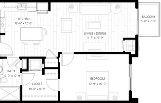 1 bed, 1 bath, 740 sqft, $1,375, Unit #205