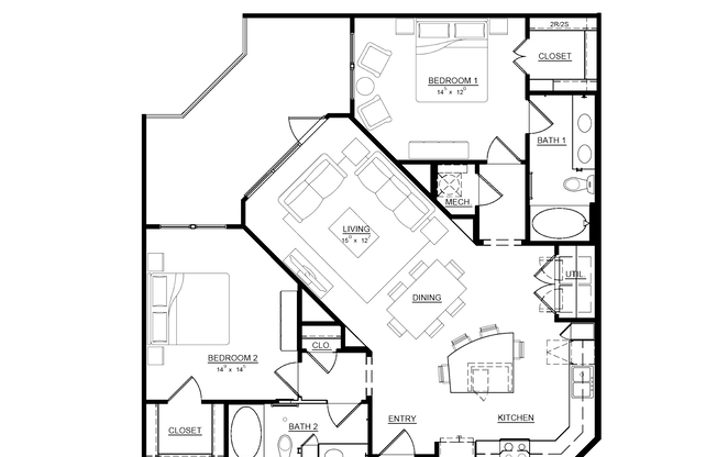 2 beds, 3 baths, 1,225 sqft, $2,570