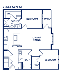 2 beds, 2 baths, 1,075 sqft, $1,749