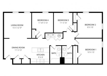 4 beds, 2 baths, $1,775