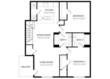 2 beds, 2 baths, 1,125 sqft, $1,725