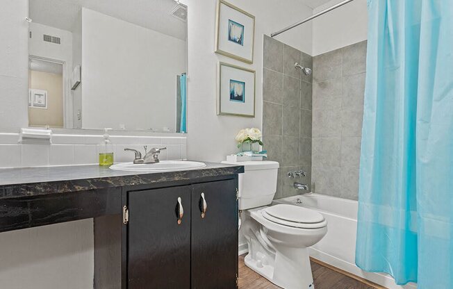 apartment bathroom with a toilet and a shower tub