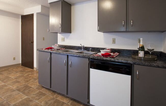 Sage Creek Apartments kitchen with grey cabinets