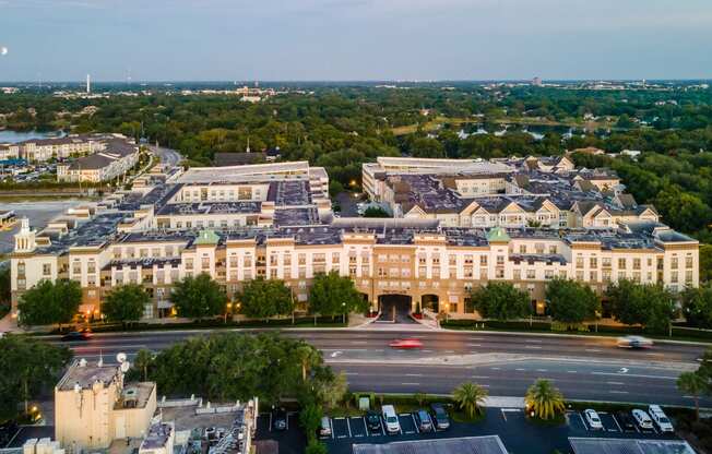 an aerial view of the city