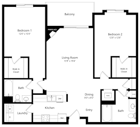 2 beds, 2 baths, 1,278 sqft, $1,435