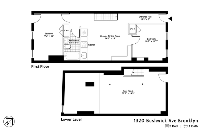 2 beds, 1 bath, 1,250 sqft, $3,500, Unit 1