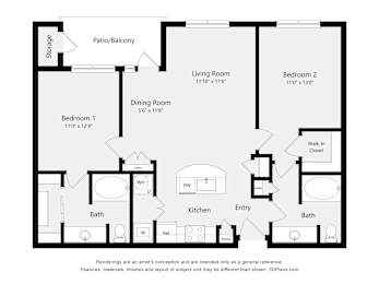2 beds, 2 baths, 1,048 sqft, $1,991