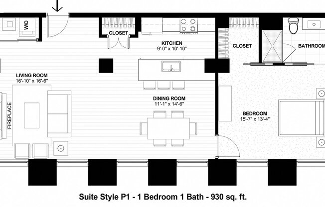 1 bed, 1 bath, 930 sqft, $1,653