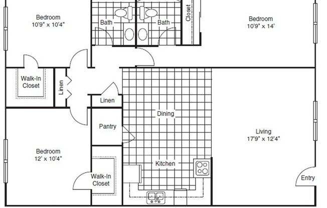 3 beds, 2 baths, 1,170 sqft, $2,795, Unit G-04