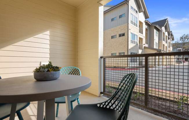 outdoor deck of an apartment at ironridge at hill country village