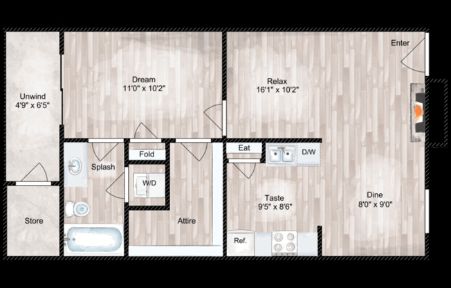 1 bed, 1 bath, 600 sqft, $719