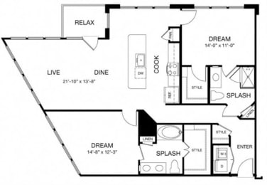 2 beds, 2 baths, 1,309 sqft, $2,480