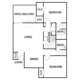 2 beds, 2 baths, 995 sqft, $986