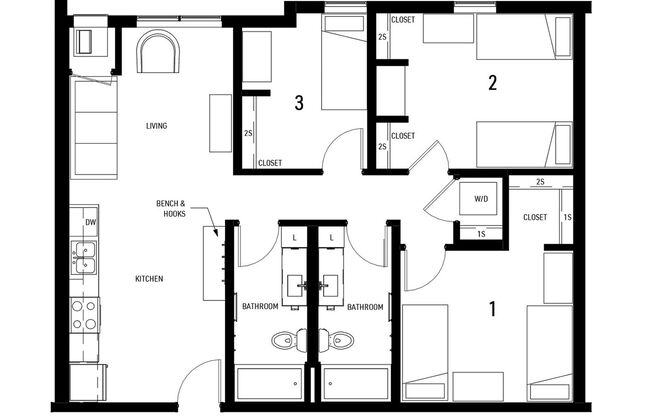 3 beds, 2 baths, 1,011 sqft, $2,400, Unit 308